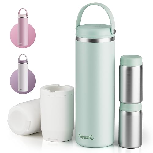 Papablic Innovative 360° CapsuleChill Breastmilk Cooler for 36H Safe Storage, 20oz Stress-Free Portable Breast Milk Chiller with 2pcs Stainless Steel Baby Bottles for Work & Travel, Mint Green
