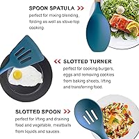 Vista 5 de Silicone Cooking Utensils Set 6Pcs Heat Resistant Silicone Kitchen Utensils Set for Cooking Spatula Spoon Turner Ladle w Wooden Handle, BPA FREE Azul