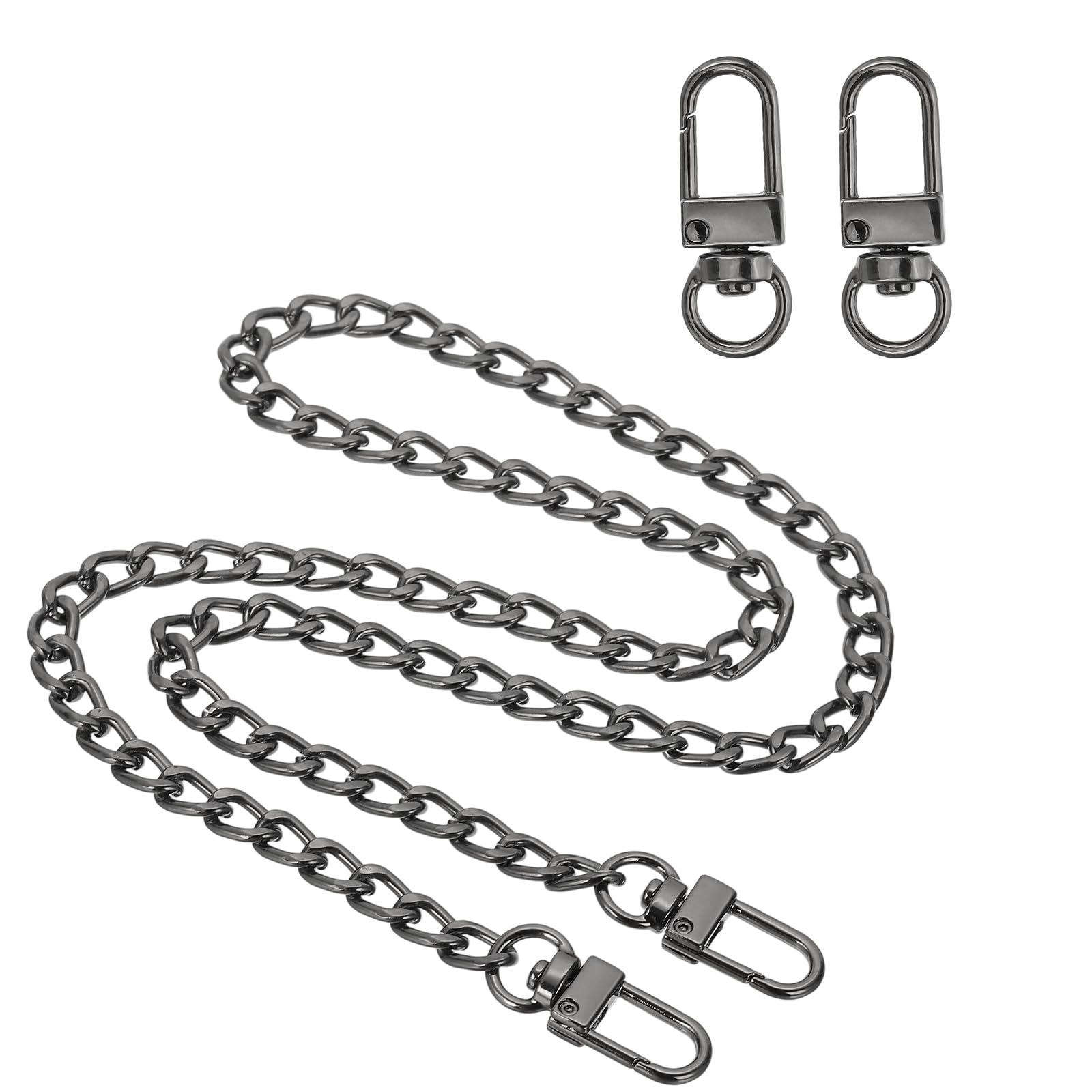 sourcing map 27.6" Flat Purse Chain Strap, Black Shoulder Straps Chains Metal Handbag Replacement Belt with 2 Pcs Metal Lobster Swivel Trigger Clips Style1 for Cross Body Wallet Bag