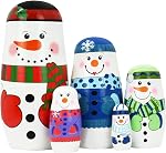5 Pieces Cute Nesting Dolls Matryoshka Doll Russian Handmade Wooden Dolls Cartoon Angel Girl Pattern Toy Gift 6" Tall