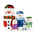 Tphon 5 Piece Nesting Dolls Wooden Russian Matryoshka Doll Cute Handmade Santa Snowman Stacking Doll Kids Toy for Christmas and Birthday