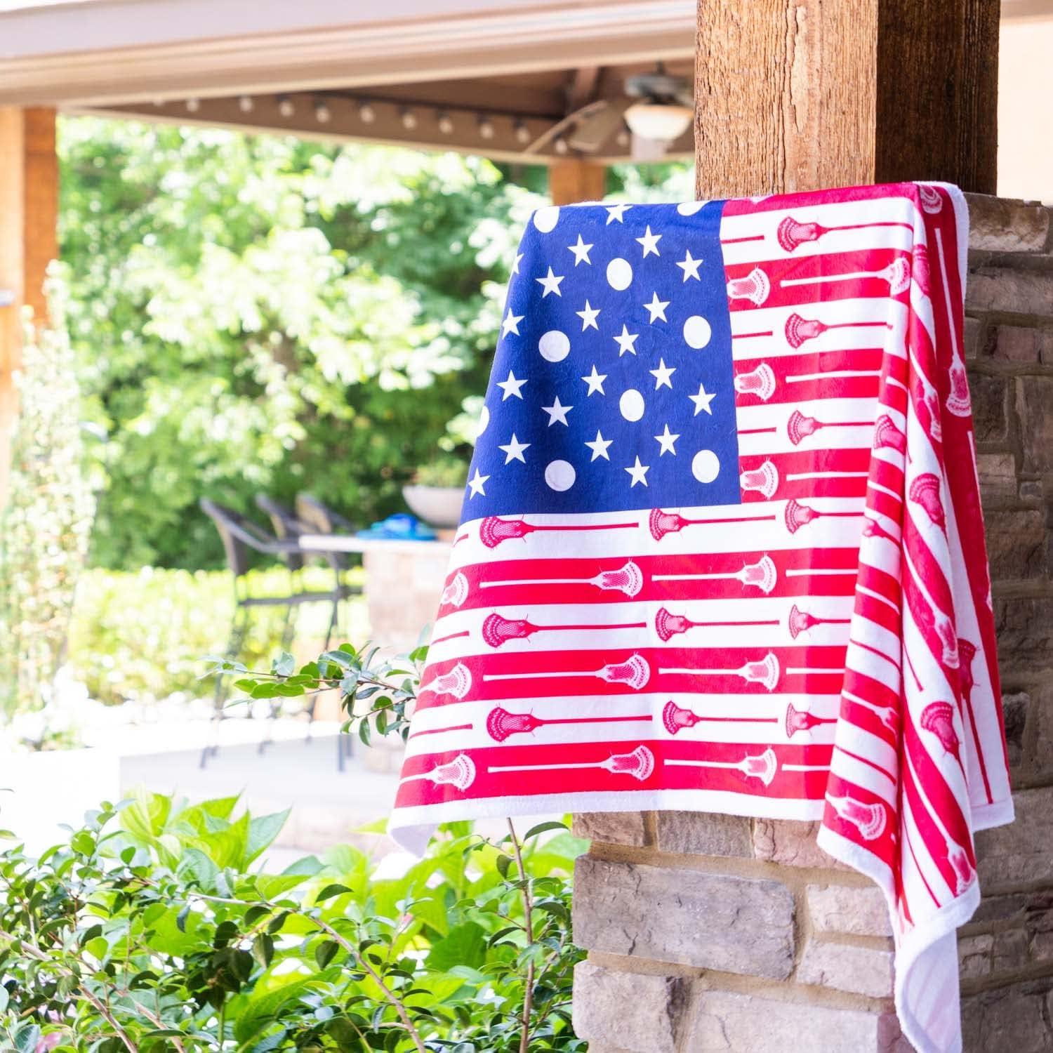 ChalkTalkSPORTS Guys Lacrosse Premium Beach Towel | Blue Crossed Lacrosse Sticks