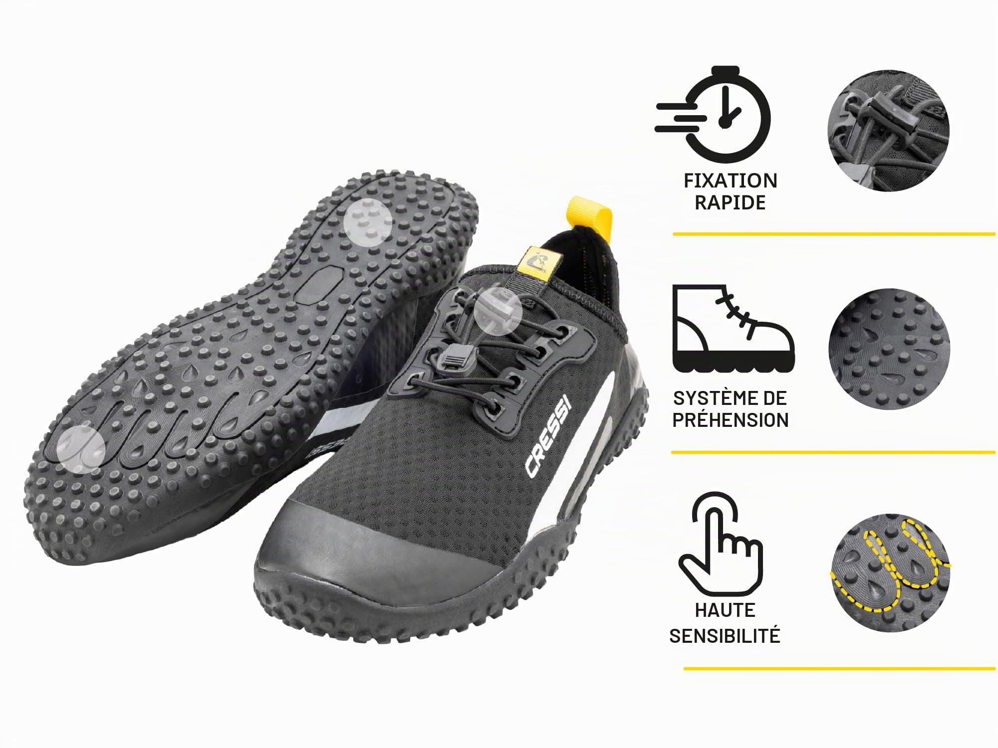 Cressi Sonar Chaussures Aquatiques Unisex avec Tissu Micro-Perforé Respirant, Semelle Antidérapante et Lacets Élastiques pour Plage, Piscine et Sports Nautiques depuis 1946
