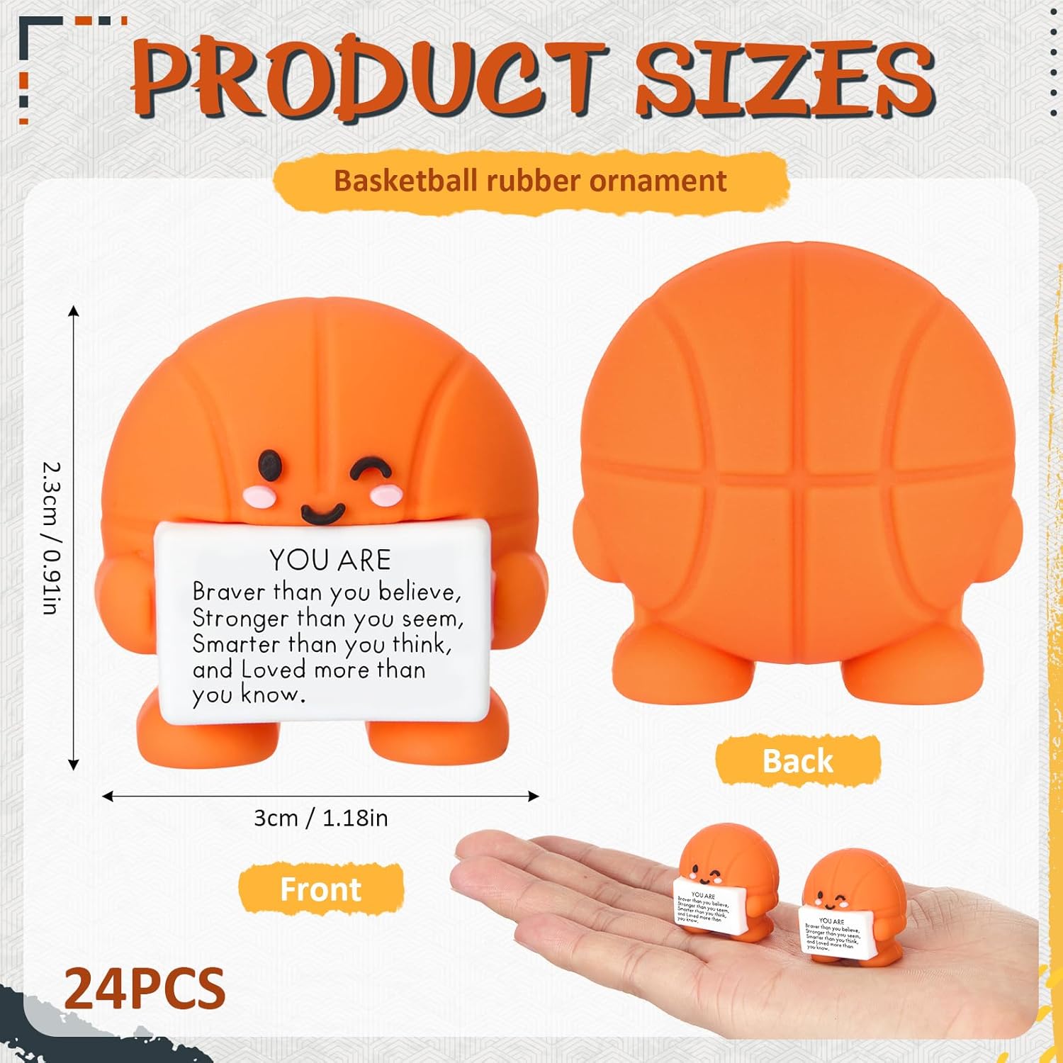 Skylety 24 Pcs Miniature Rubber Basketball Figurines Bulk Inspirational Positive Basketball Desktop Tabletop Decorative Valentine's Day Exchange Gift for Team Men Women Party Favors Birthday