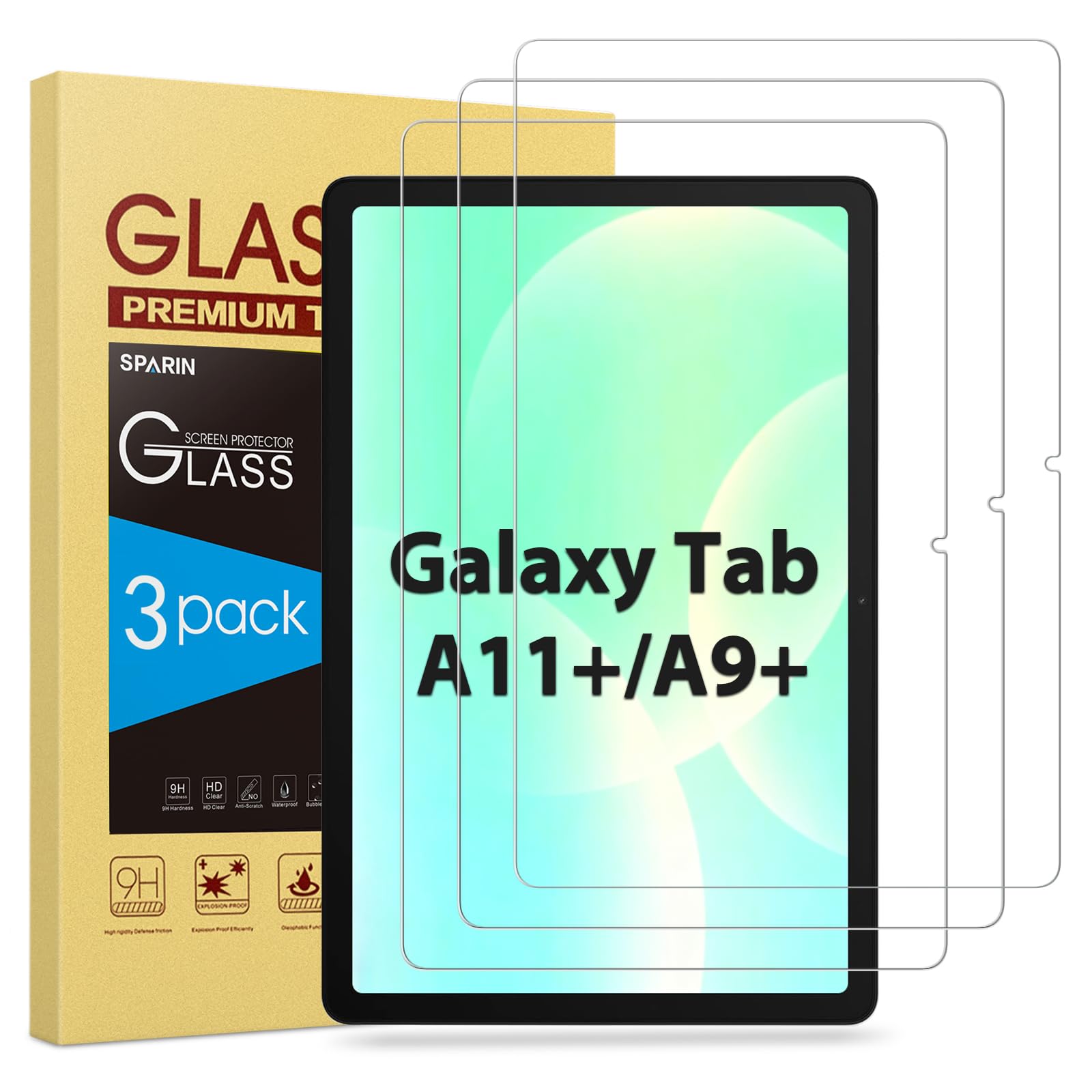 SPARIN 3 Stück Panzer Schutz Glas für Samsung Galaxy Tab A11+/A9+ 11 Zoll 2025/2023, 9H Härte Schutzfolie für Galaxy Tab A11 Plus/A9 Plus, Kratzfest,Anti-Bläschen,HD-Klar