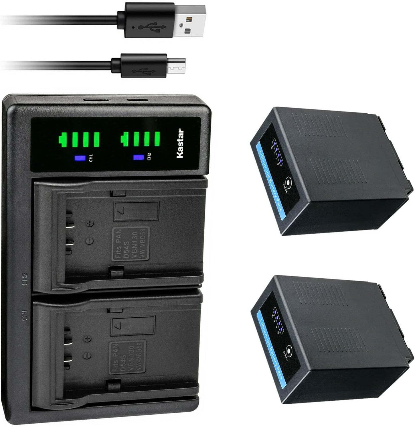 Kastar 2-Pack CGR-D54Pro Battery and LTD2 USB Charger Compatible with Panasonic AG-HPX170, AG-HPX171, AG-HPX250 AG-HPX250EN AG-HPX250P AG-HPX250PJ, AG-HPX255 AG-HPX255P AG-HPX255EJ Camera