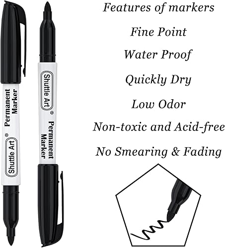 Vista 3 de Shuttle Art Paquete de 100 marcadores permanentes negros, juego de rotuladores permanentes de punta fina, perfectos en plástico, madera, piedra