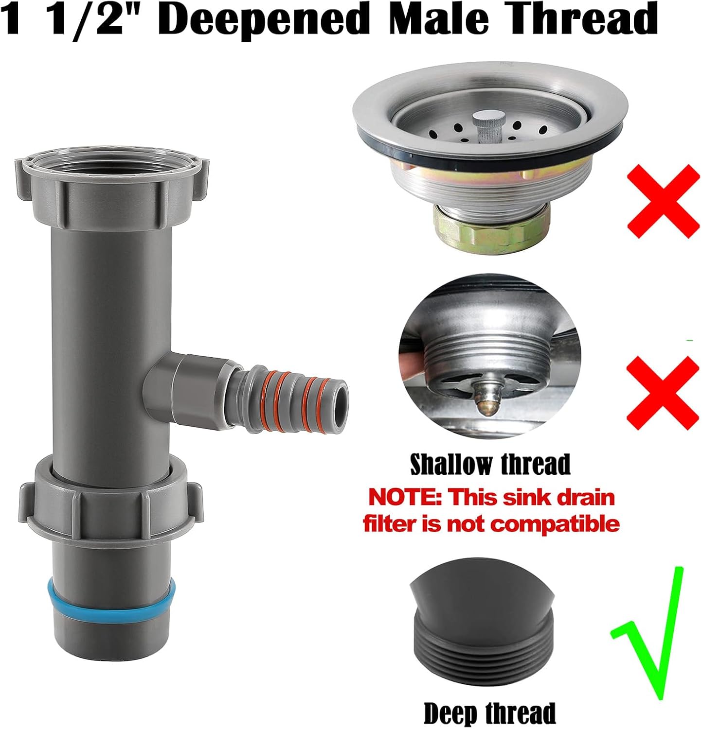 1-1/2 Inch Dishwasher Kitchen Drain Pipe Hose Adapter, Kitchen Sink Drain Pipe 3-Way Adapter Fitting,with Multiple Size Connection Ports，Suitable for kitchen, bathroom, RV