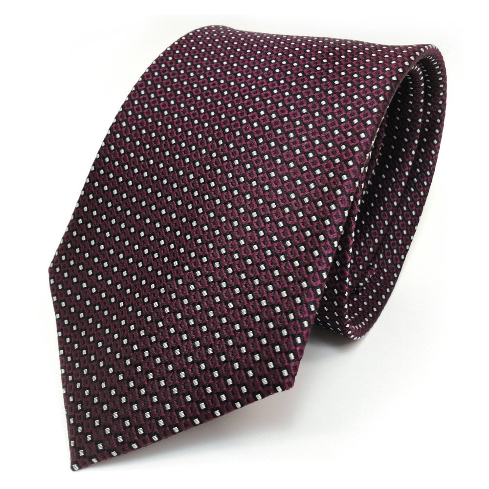 TigerTie Designer Silk Tie in Polka Dot Pattern - Tie Width 8 cm, Red, burgundy, silver, black, Krawattengröße: ca. Länge 150 cm, Breite 8 cm