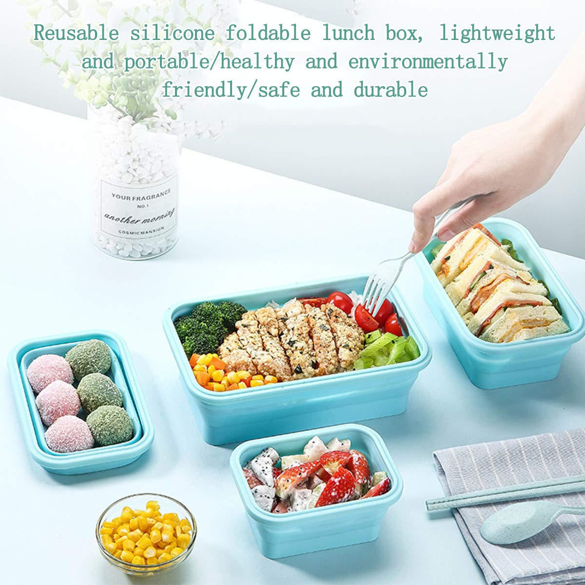 Składana miska silikonowa, przenośne pudełko na lunch, pudełko na lunch podgrzewane w kuchence mikrofalowej, miska dla psa z pokrywką 350/500/800/1200/1600 ml 5-częściowy zestaw, r