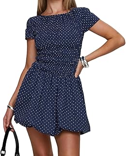 Women Y2K Shirred Mini Dress Polka Dot Short Puff Sleeve Smocked Waist A-line Short Bubble Dress Summer Party Dress - Buy now