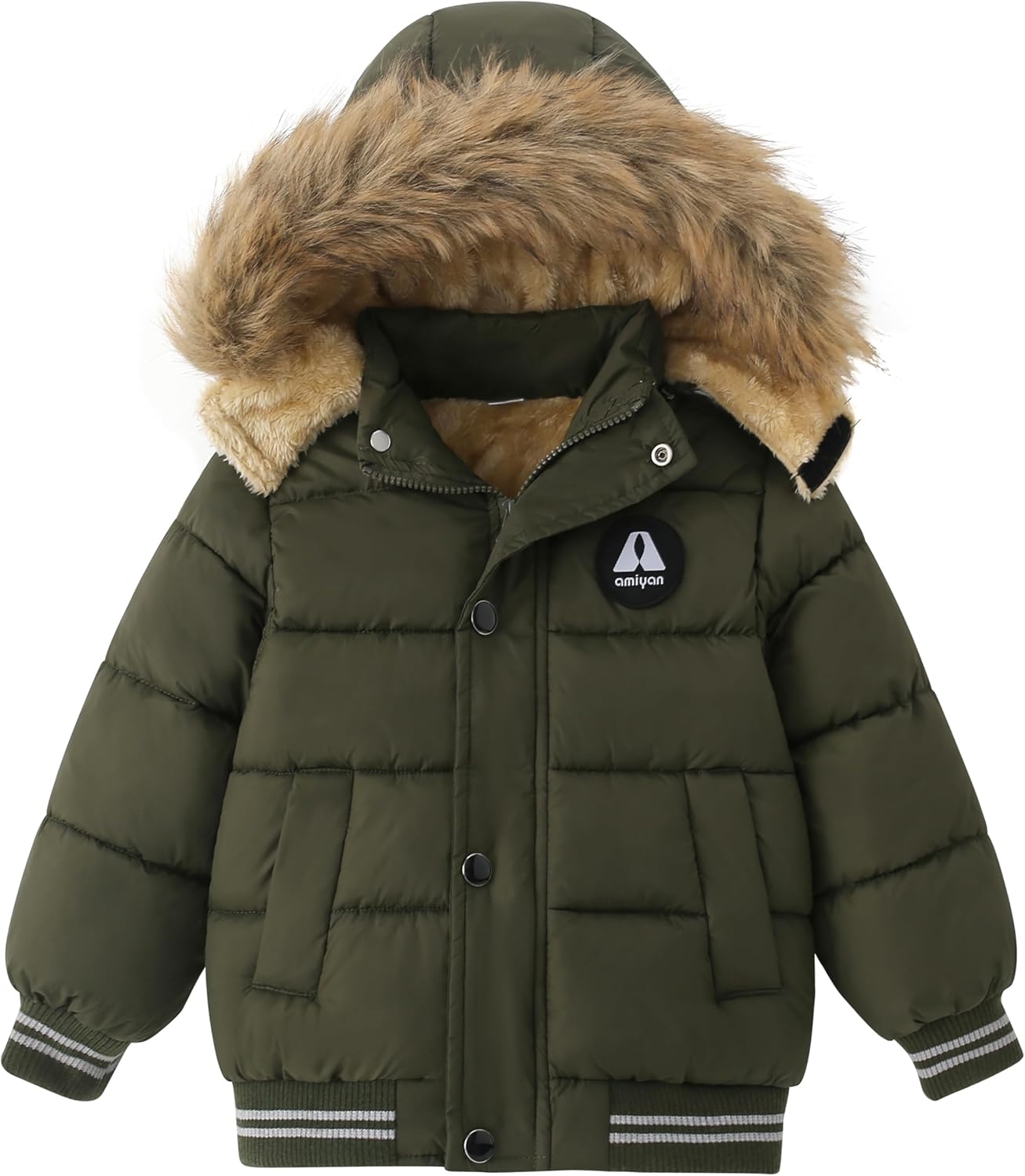 AMIYAN Toddler Down Winter Coat Boys Girls Fleece Jacket Hooded Thickened Warm Coat Outerwear for Kids 1-6 Years