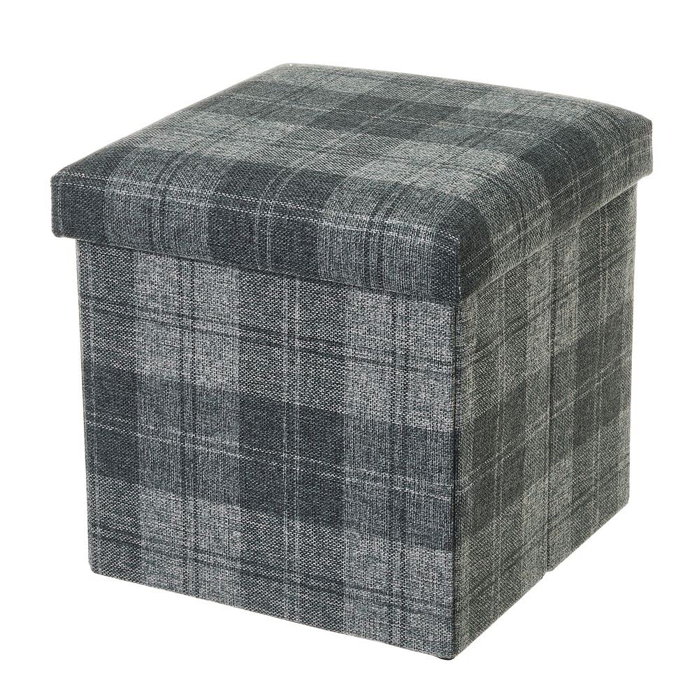 Pouf à carreaux gris LOLAhome 38x38x38 cm en tissu et MDF pour salon