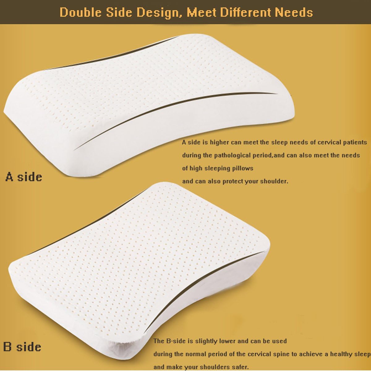 100% Natural Latex Pillow for Sleeping Thailand Soft Latex Pillow Fatigue Relief Relieve Cervical Spine Pain with 2 Pure Cotton Pillowcase (Smooth)
