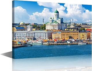 1 Panel Framed Wall Art Helsinki, Finland Posters and Prints Finland Landscape Picture Print on Canvas for Bedroom Living Room, Wooden Framed Gallery-Wrapped Ready to Hang, 36" Wx24 H