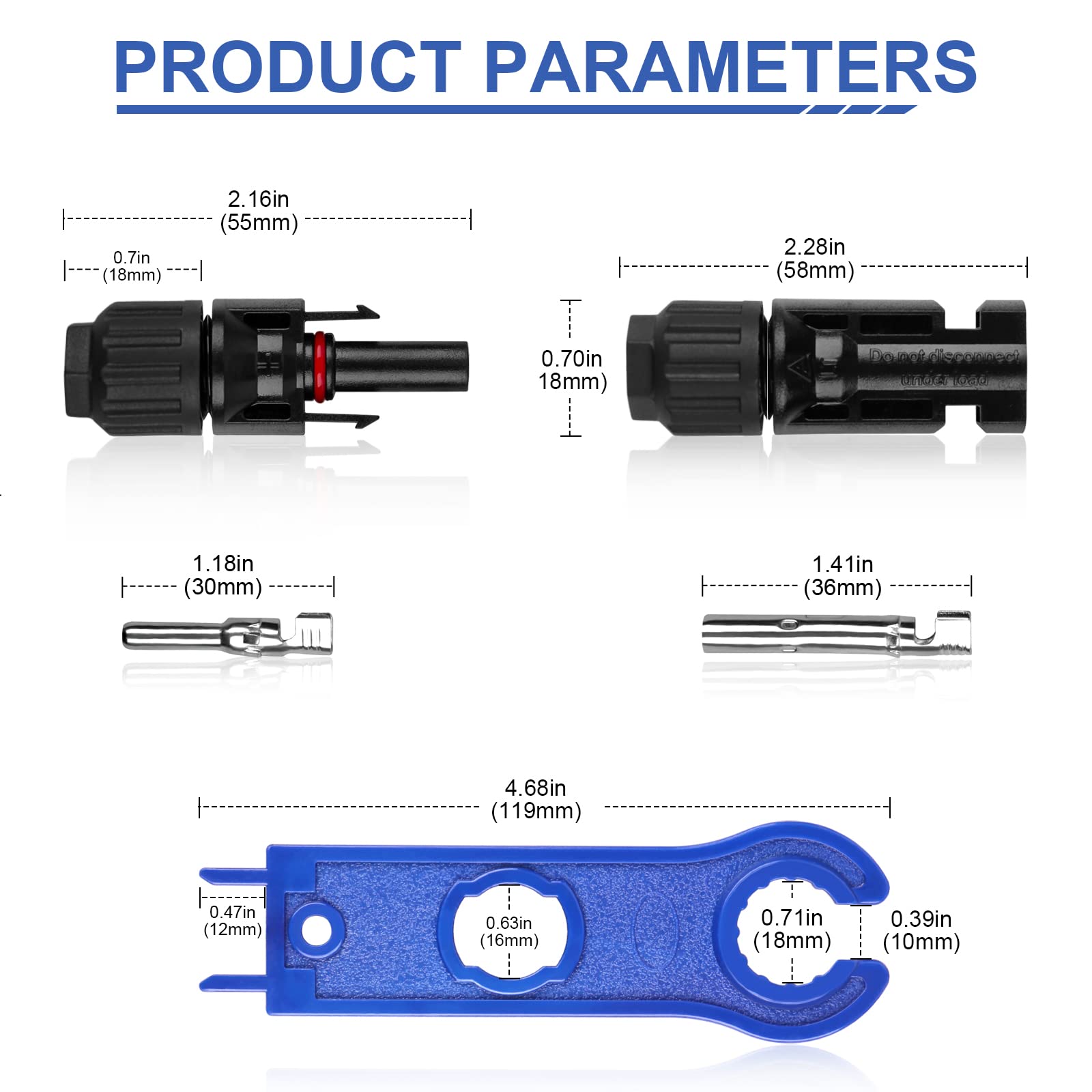 Lot de 50 paires de fiches solaires avec 2 clés à molette, connecteur photovoltaïque IP67