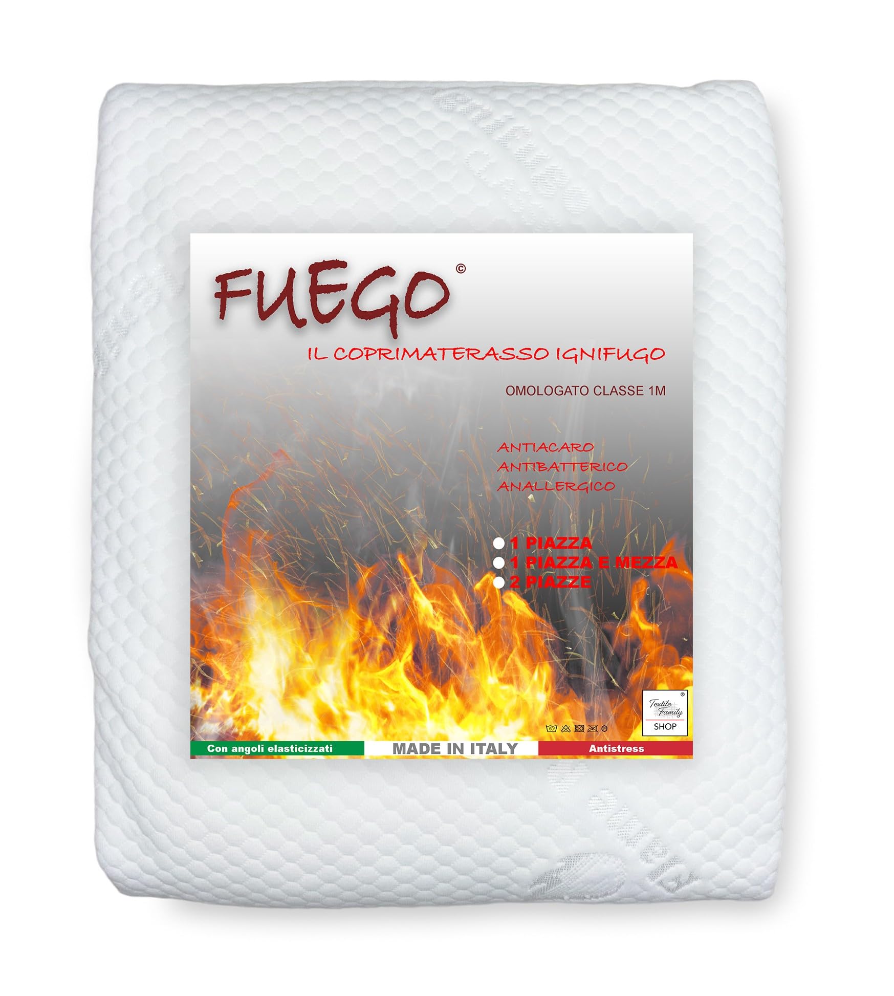 Tex family Fuego Protège matelas anti-acariens, ignifuge, classe 1, homologué – 2 lits simples