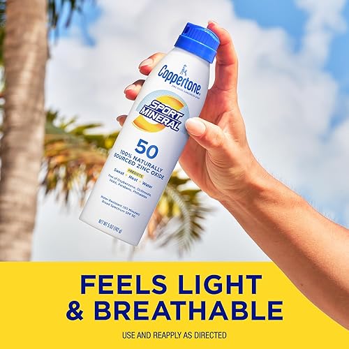 Miniatura 7 de Coppertone SPORT Mineral SPF 50 Protector solar en aerosol  Protector solar de óxido de zinc  Resistente al agua  5 onzas