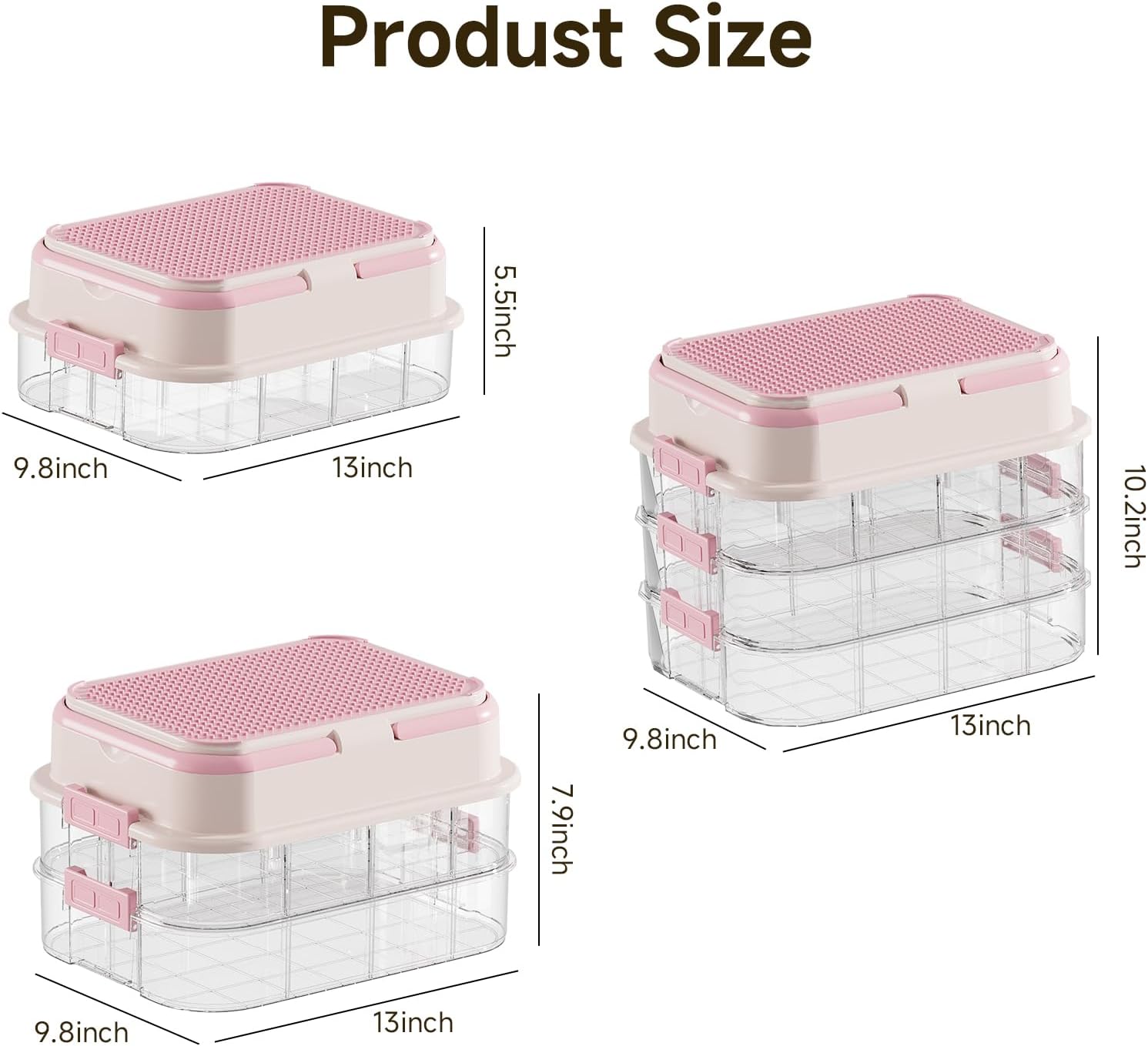 Toy Storage Organizer Box with Handle, Stackable Building Block Toy Box with Building Plate Lid & Removable Sorting Trays, Cubby Bins and Containers 2 Layer (Pink)