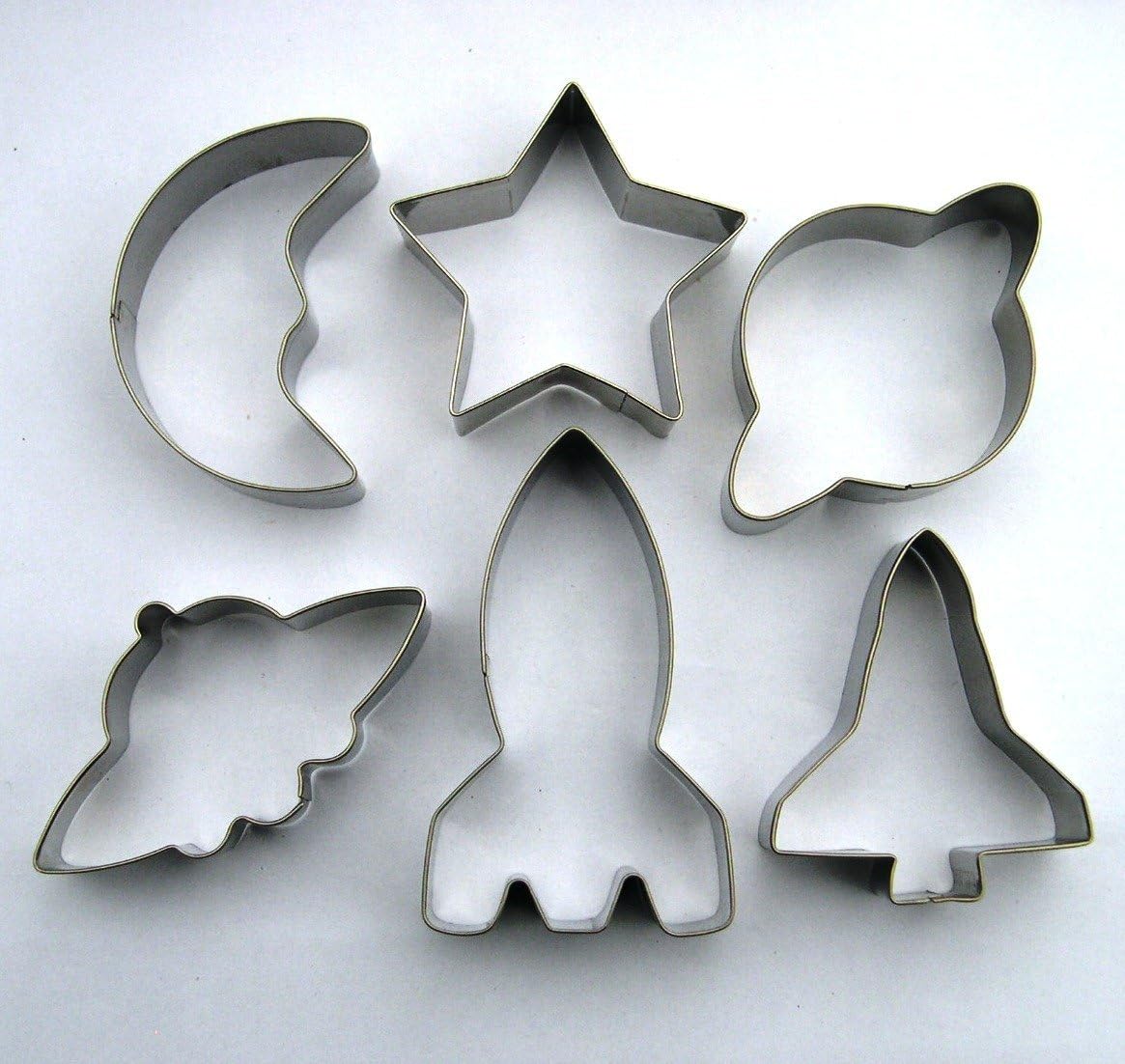 LAWMAN Space Cookie Cutter Spaceship Shuttle Rocket Saturn Moon Star Fondant Pastry Baking Metal set