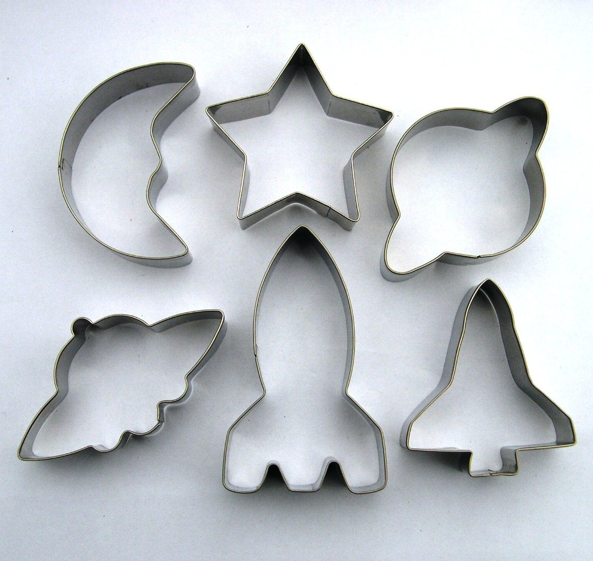LAWMAN Space Cookie Cutter Spaceship Shuttle Rocket Saturn Moon Star Fondant Pastry Baking Metal set