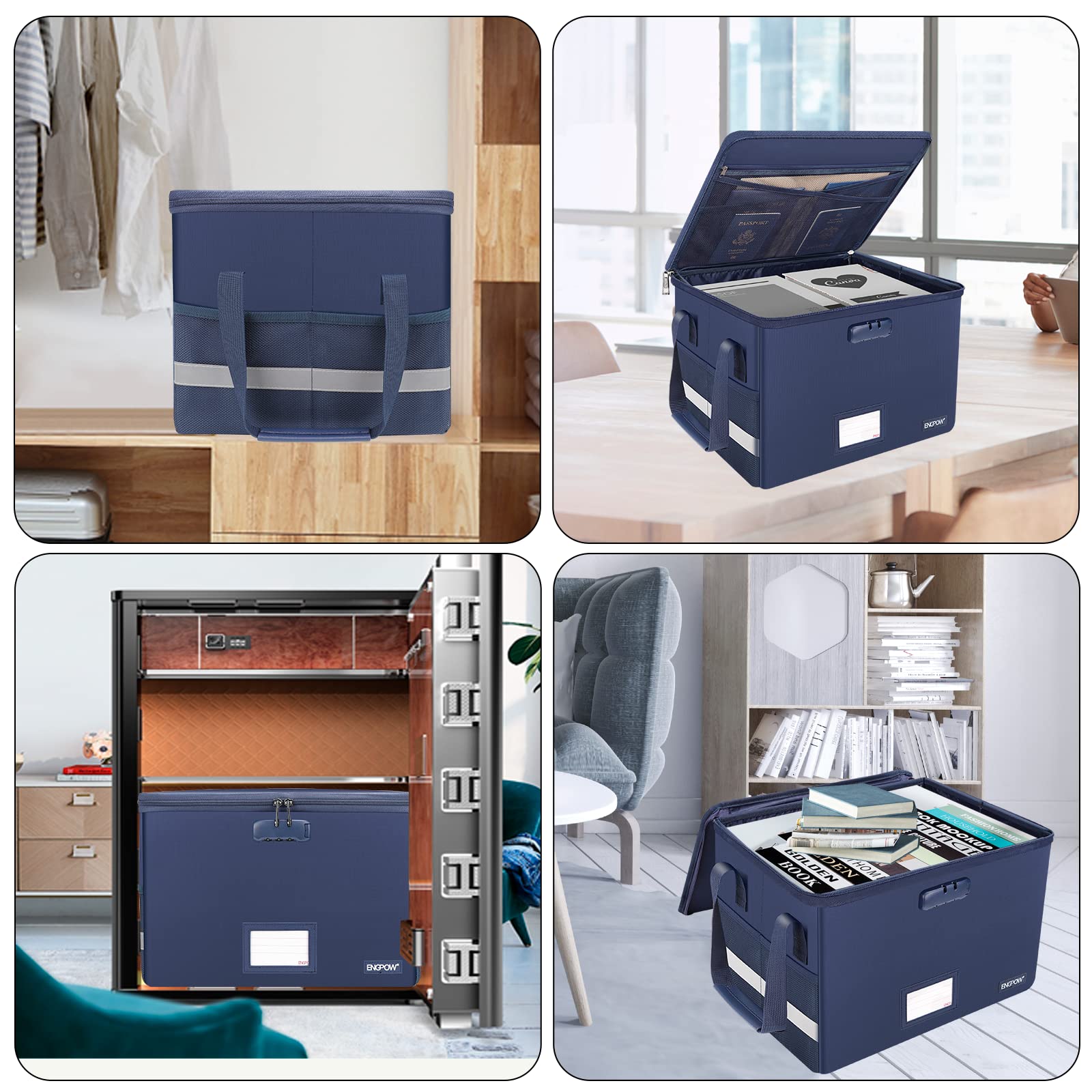 Porte-documents résistant au feu - Boîte de rangement avec serrure - Sac résistant au feu - Organiseur pliable avec poignée - Portable - Bureau à domicile - Pour dossiers - Livre de certificats