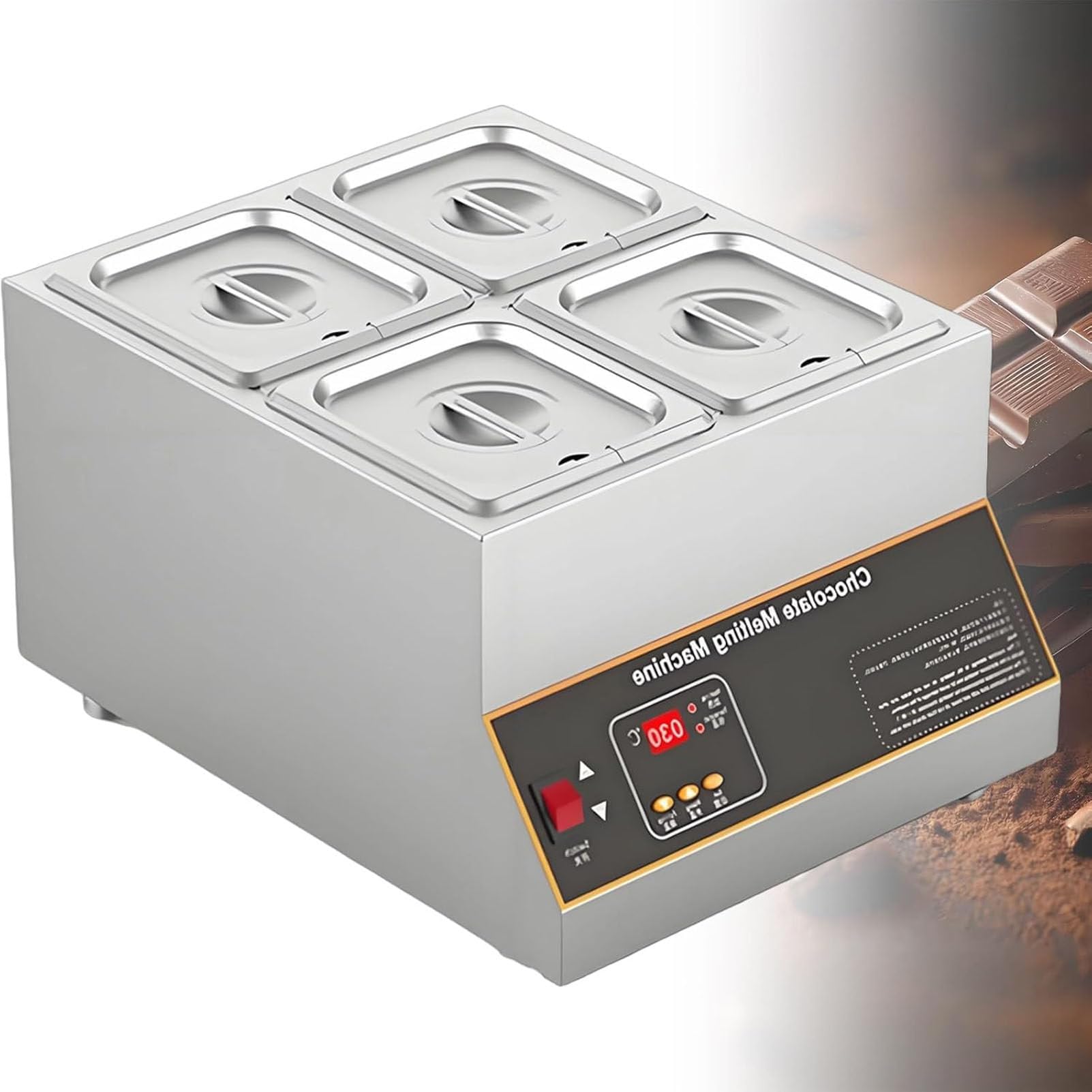 Macchina temperatrice per cioccolato,pentola per sciogliere il cioccolato,controllo della temperatura da 0℃ a 85℃ con controllo digitale della temperatura per catering,ristoranti Four-Cylinder