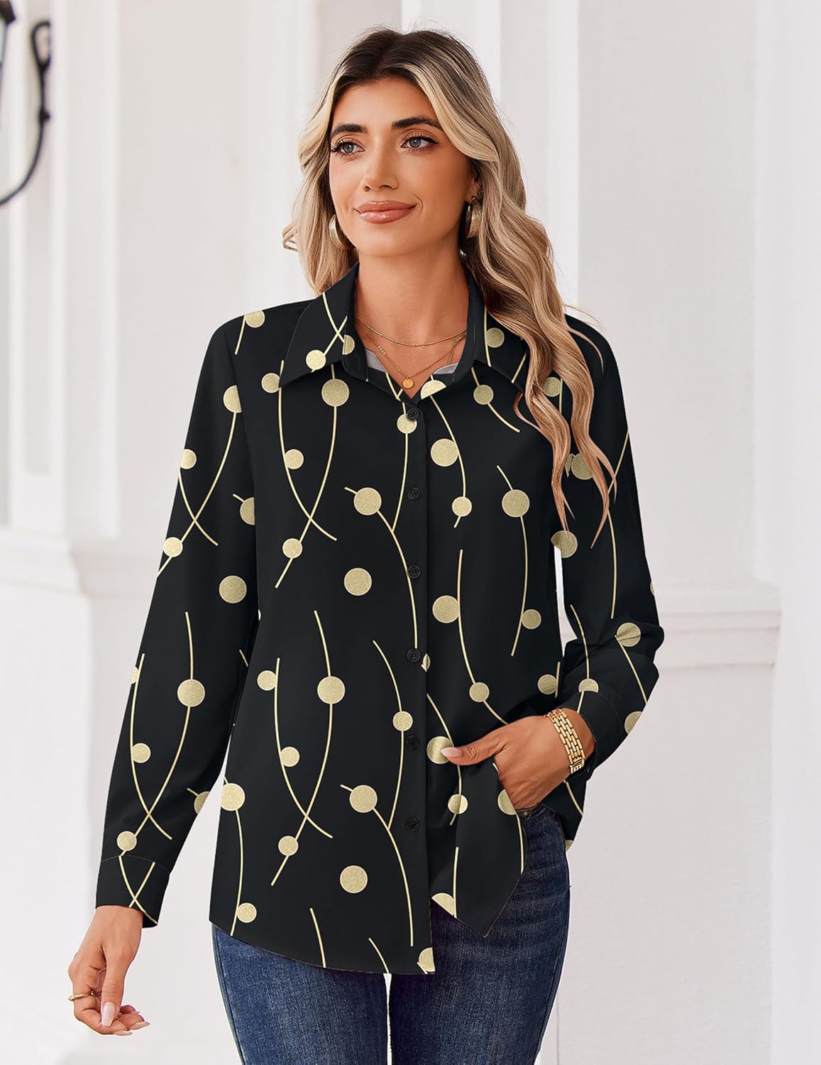 Zeagoo Blouse for Women Dressy Long Sleeve Button Down Shirts Business Casual Outfit Lightweight Solid/Printed Tops - Image 4