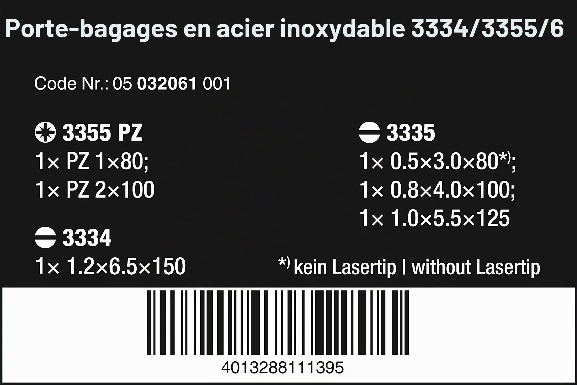 Wera 3334/3355/6 05032061001 Jeu de tournevis acier inoxydable avec Rack 6 pièces