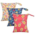 ALVA ALVABABY 3pcs Cloth Diaper Wet Dry Bags Waterproof Reusable with Two Zippered Pockets Travel Beach Pool Daycare Soiled Baby Items Yoga Gym Bag for Swimsuits or Wet Clothes 3L-ZM20A