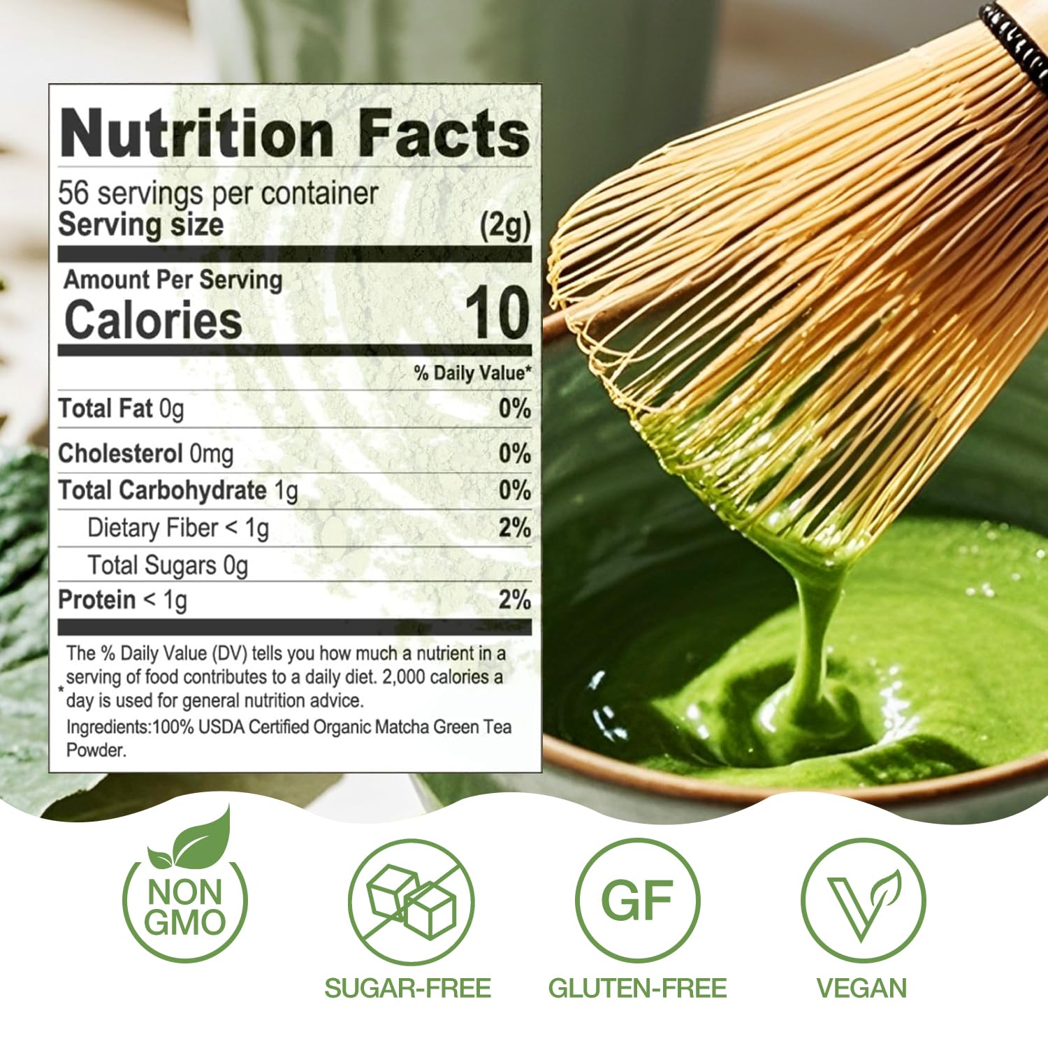 Organic Matcha Green Tea Powder-4oz 113g Tin 100 Natural Pure Ceremonial Grade No Additives or Fillers NO GMO — view 2