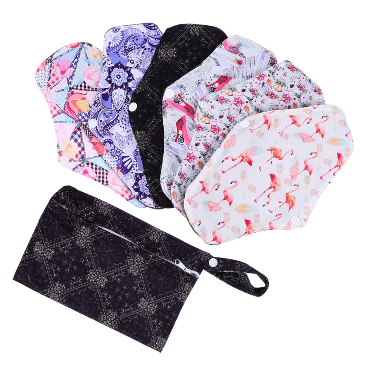 Toalla Sanitaria Menstrual Lavable de Fibra de Carbón 7 Piezas | Flujo Abundante, , Uso en Ejercicio y Viaje, Formato M, Mujeres Estilo Aleatorio