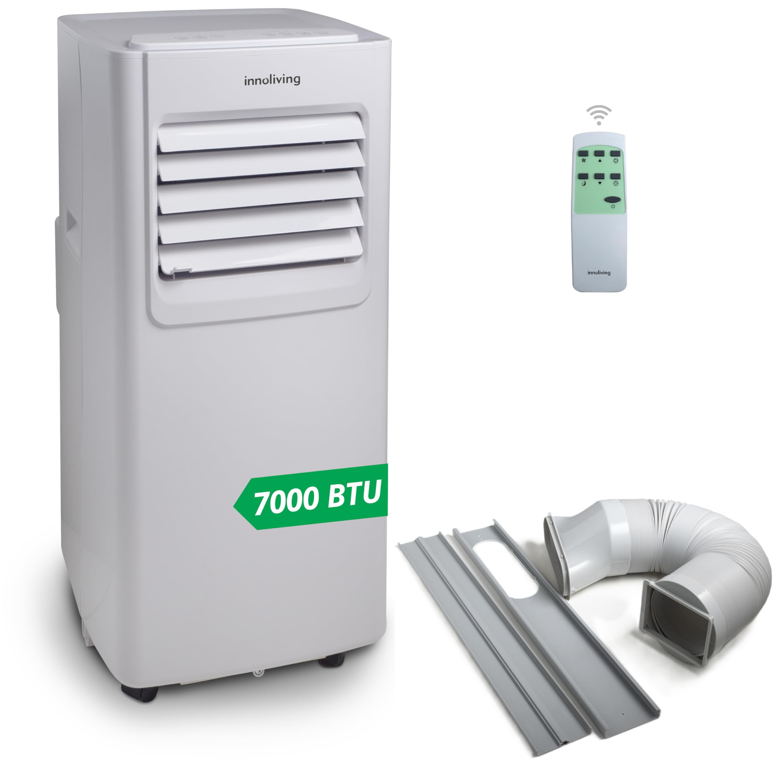 Innoliving Condizionatore Portatile 7000/​9000 / 12000BTU, 3 Funzioni Raffreddamento, Ventilazione, Deumidificazione, Timer 24h, Telecomando, Display LED, Gas Naturale R290, Fino a 30mq (7000 BTU)