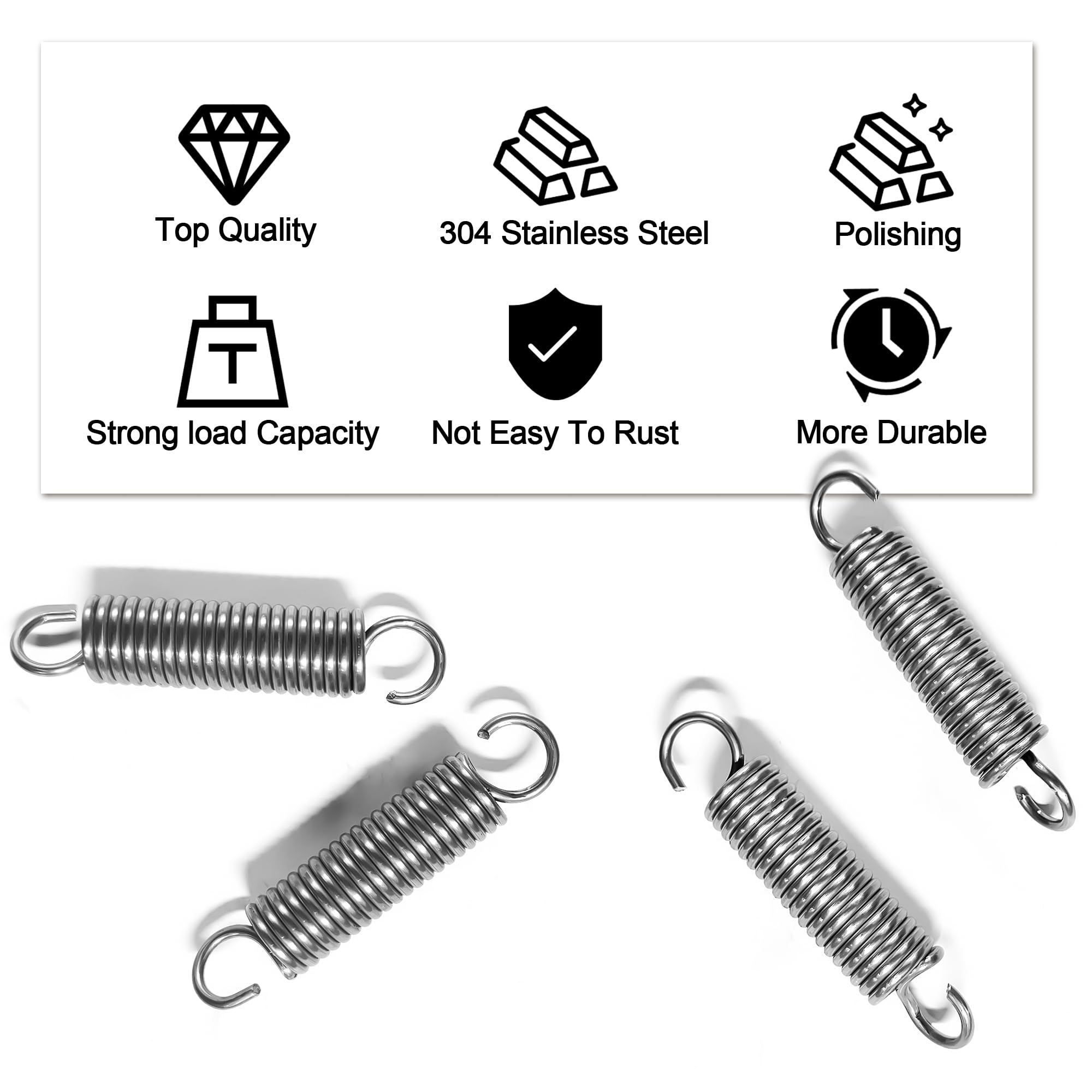 CLKE Lot De 4 Ressorts De Traction Acier Inox 304 - 1.2x10x70 Mm, Crochets, Force 5 Kg