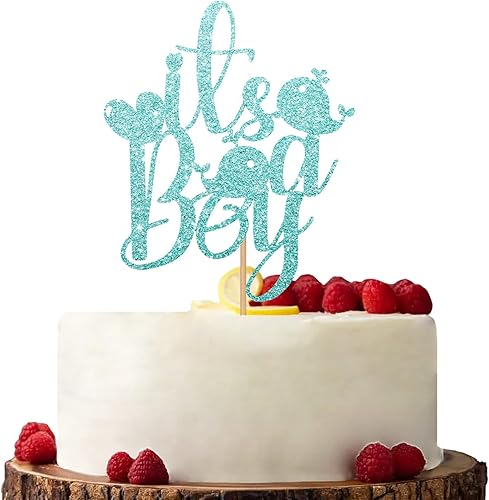 Decoración para tartas con texto en inglés "It's A Boy" ("It's A Boy"), decoración de pastel con purpurina para baby shower, fiesta de revelación de