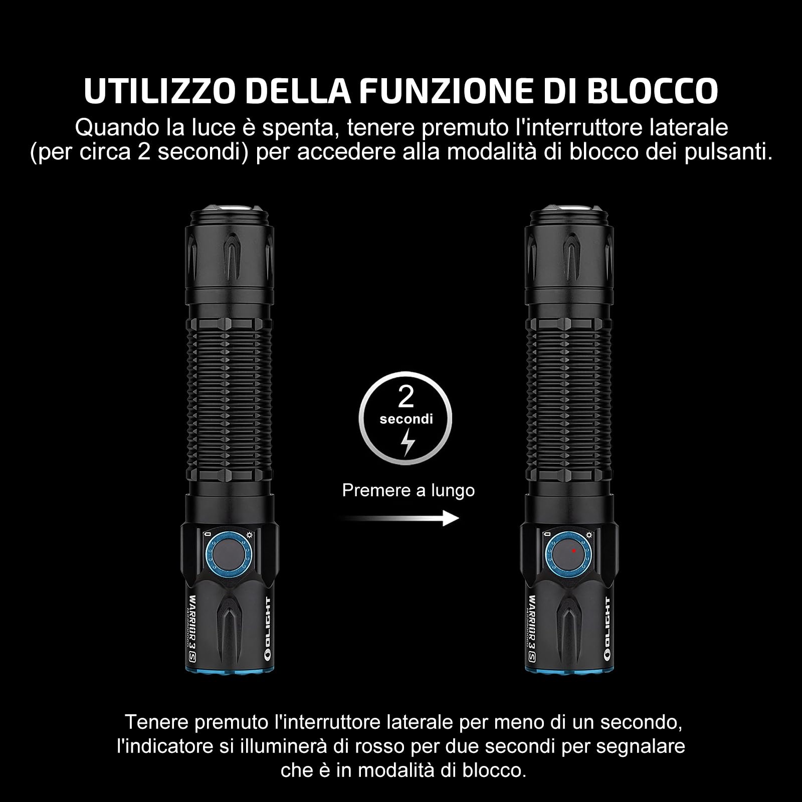 OLIGHT Warrior 3S Potente Torcia Max 2,300 Lumen, 300 Metri, 6 Uscite, 130 ore di Funzionamento Torcia con Doppio Interruttore a Led per Esterni, Forze Dell'ordine (Nero)