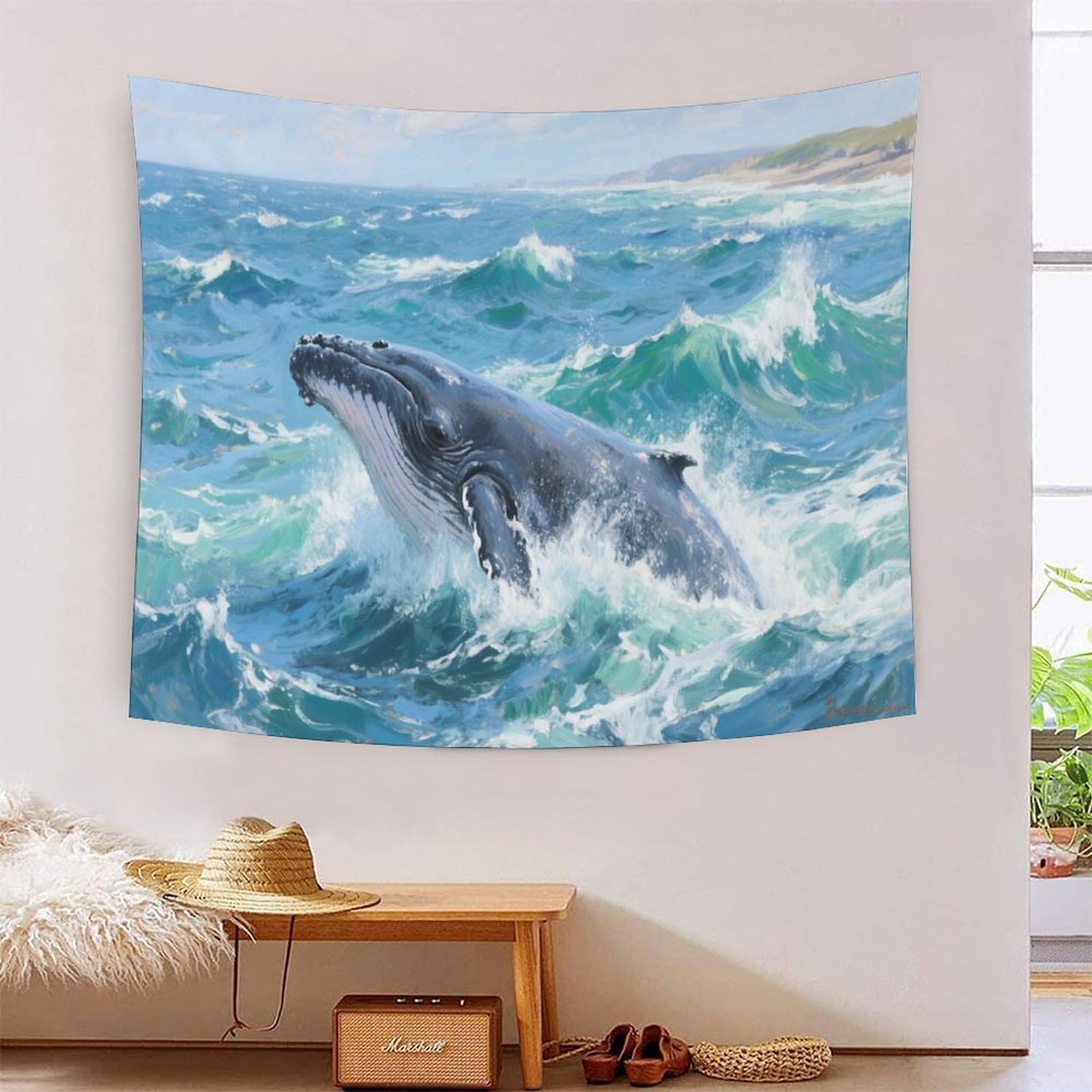 YYVKPMLXC 3D Print Blue Whale Wall Blanket Tapestry|Marine Wildlife Wall Hanging Tapestries Soft Polyester for Bedroom| Living Room 180cmx230cm