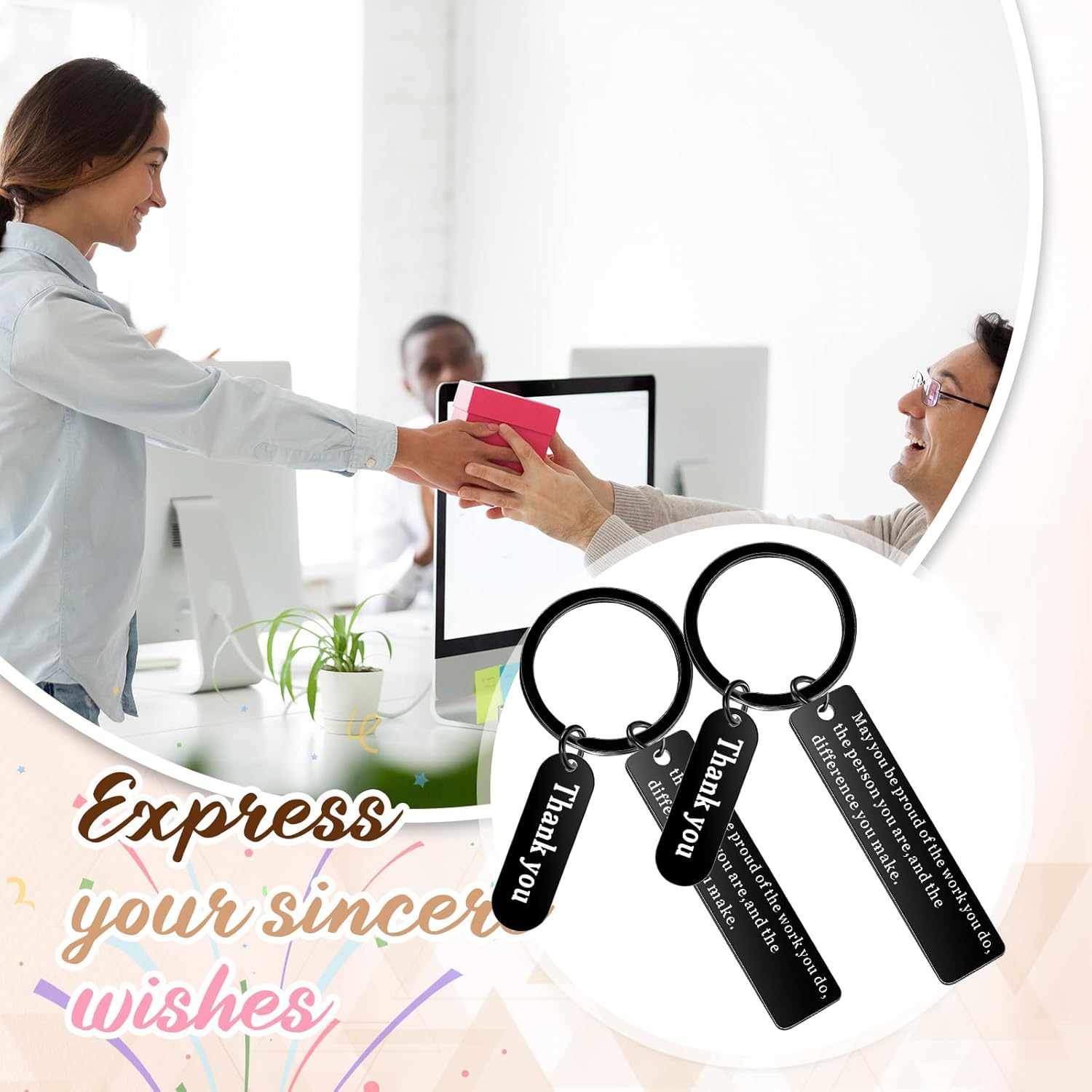 Yinkin 72 Pcs Employee Appreciation Gifts Thank You Coworker Keychain Gifts with Organza Bags and Cards for Staff(Black) - Image 3