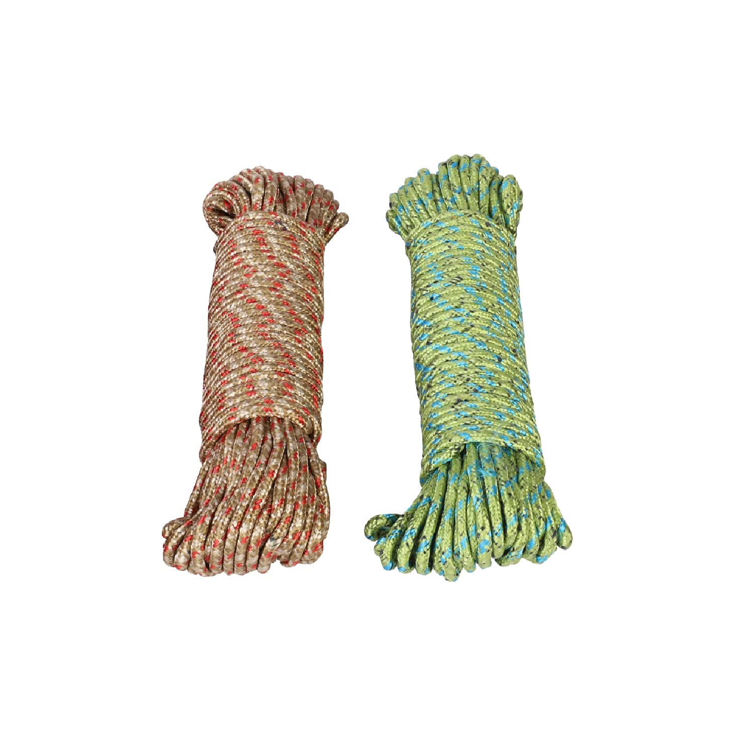 NFI essentials Cotton Cloth Nylon Braided Rope - Pack of 2 - Length 20 Meter Windproof Hanging Rope Anti-Slip Clothes Washing Line Drying Nylon Rope with Hooks