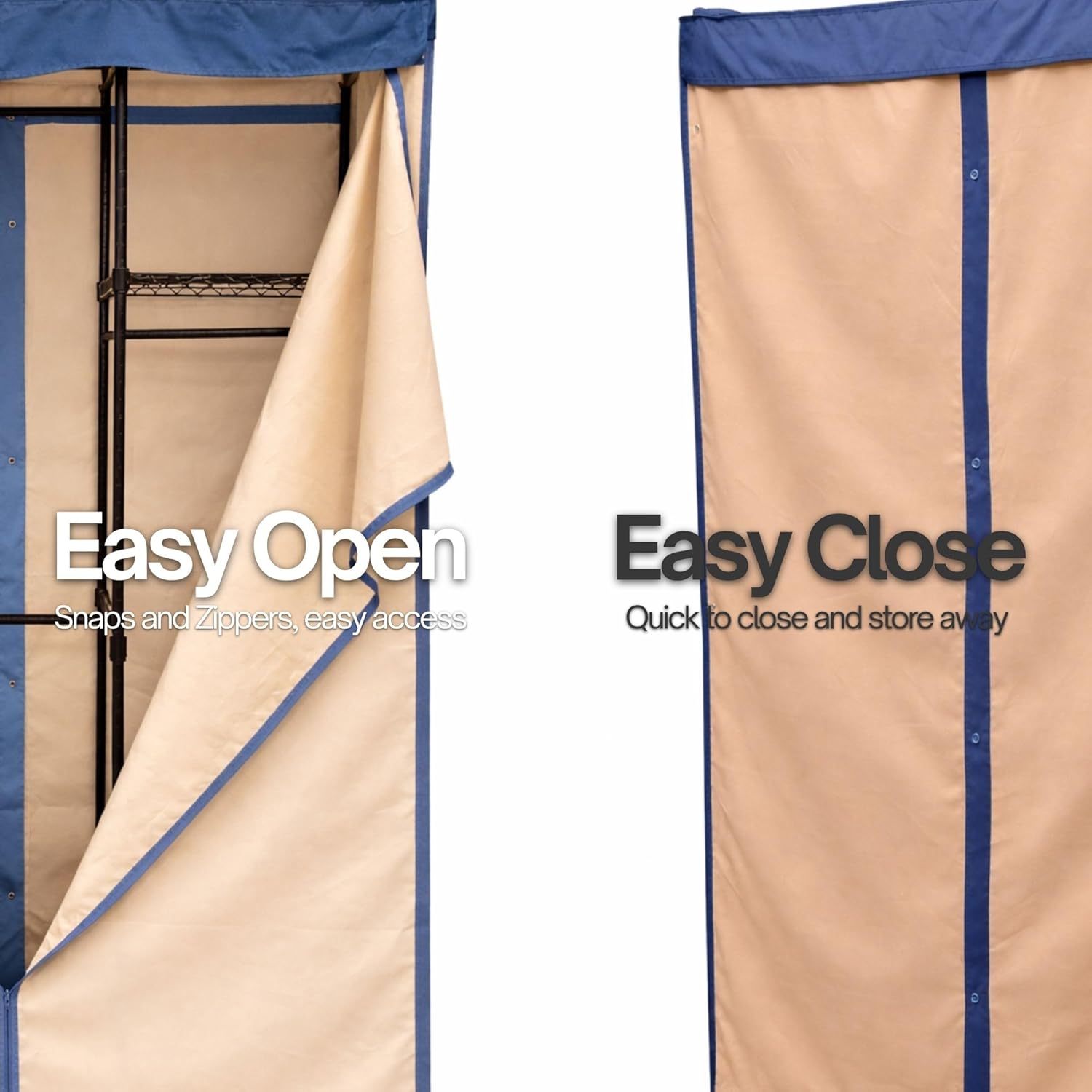 Formosa Covers Portable Garment Rolling Rack Cover - Protect Your Clothes from Dust Keep Your Room Looking Organized (Cover Only) (Beige Khaki with Dusty Blue Trim, 36" W x 16" D x 76" H)