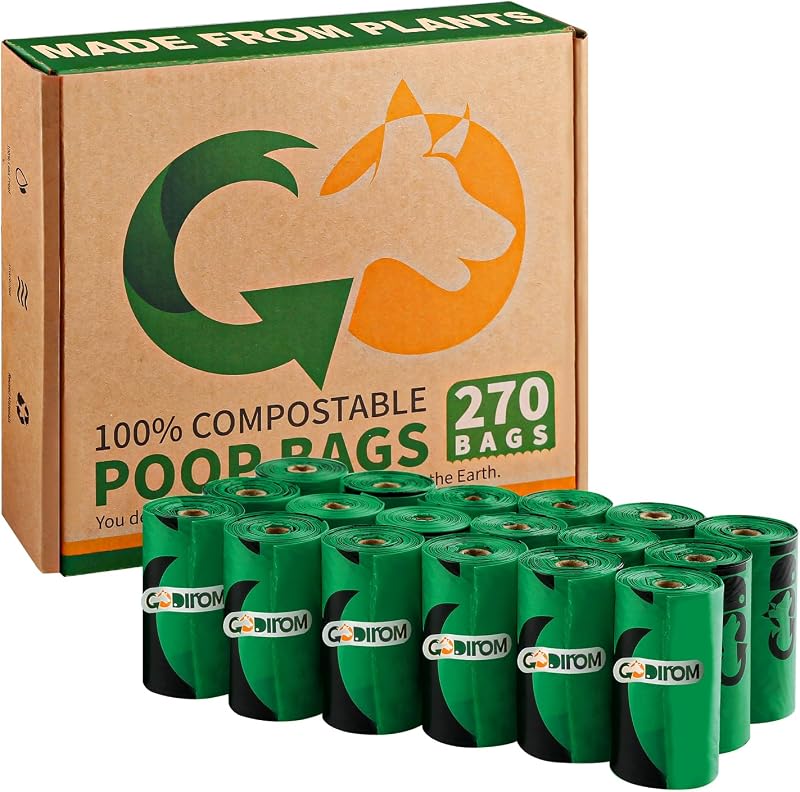 Sacos compostáveis para fezes de cães, extragrossos e sem fragrância, Codirom, 270 unidades (18 rolos)