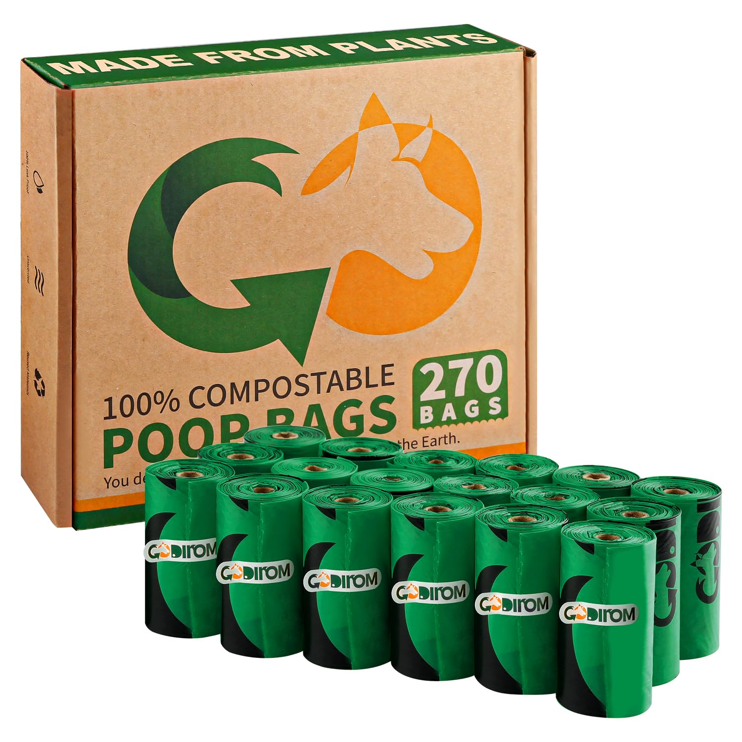 Bolsas certificadas 100% compostables para excrementos de perros, 270 unidades garantizadas a prueba de fugas y 20% extra gruesas, 18 rollos de bolsa para excrementos de perro, sin perfume,