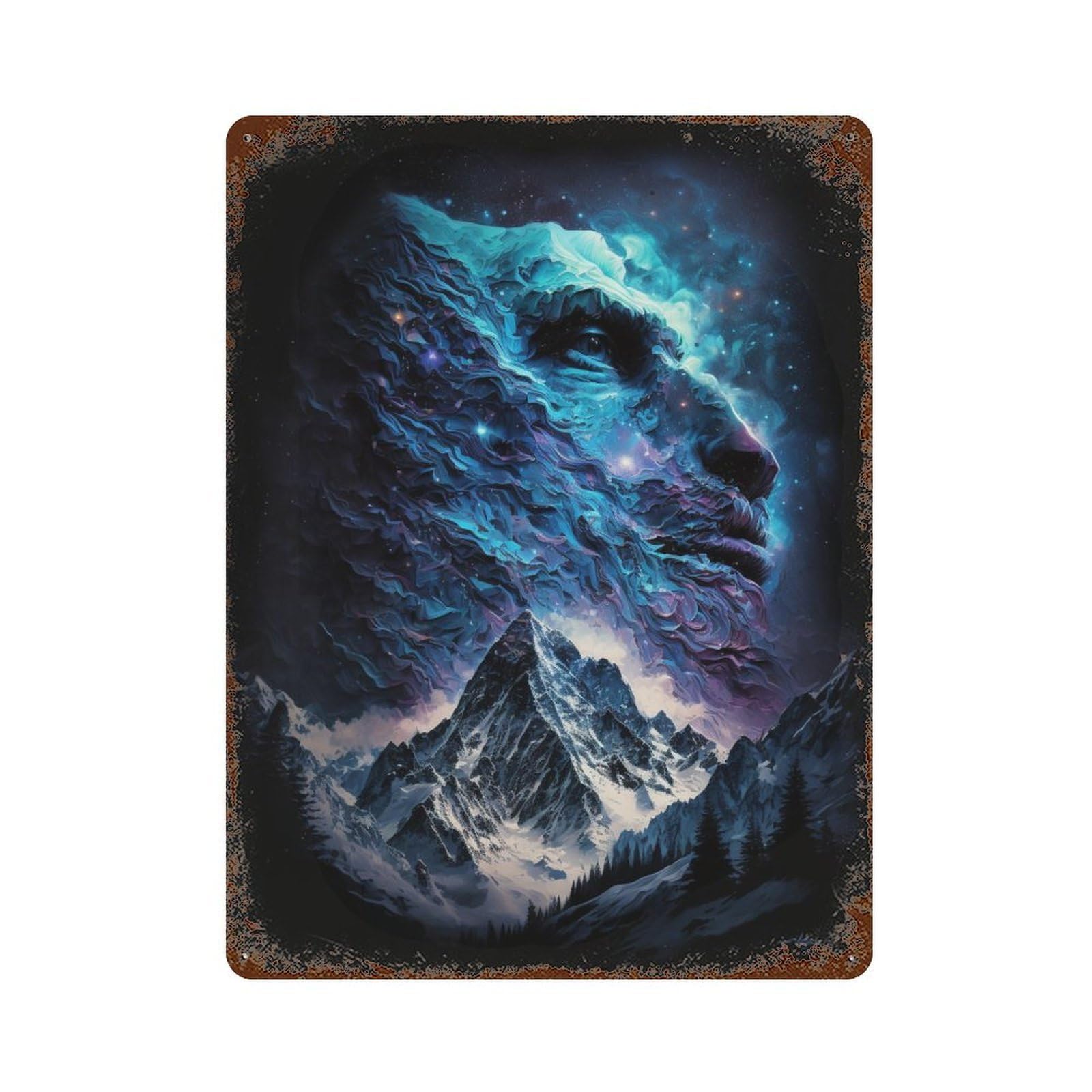 Distressed Metal Wall Sign Galactic Mountain Majesty 15.7"x11.8", Old School Wall Decor for Bistro, Counter And Cafe Decor