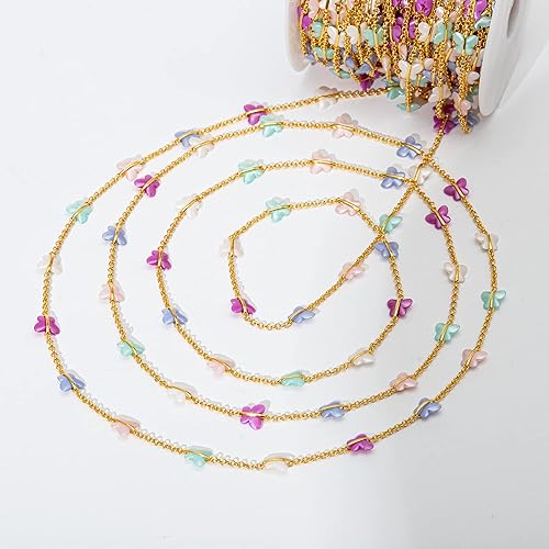 Vista 28 de KAOYOO 2 Yard Heart Shaped Acrylic Bead Bohemian Style Beaded Gold Chain for Wedding Decor Sewing Crafts, DIY Accessories Embellishments(2 Yard Gold)