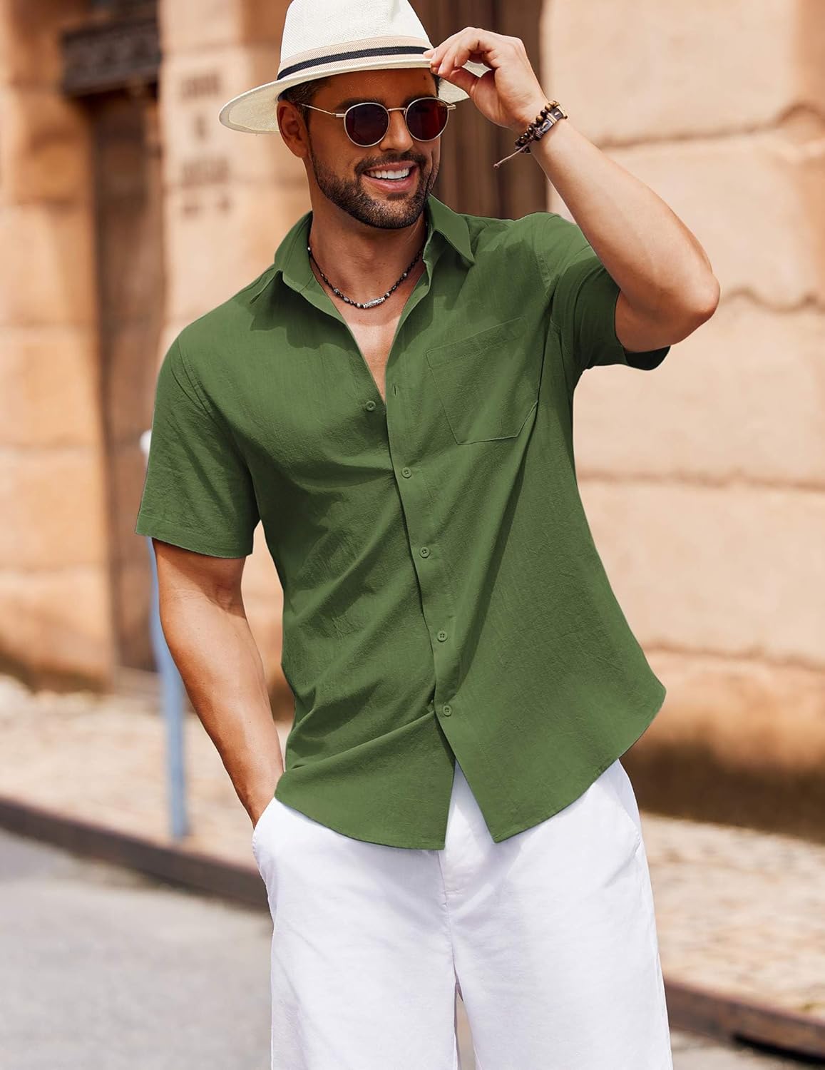 COOFANDY Men's Button Down Short Sleeve Shirt Casual Cotton Summer Beach Linen Wedding Shirts with Pocket - Image 2