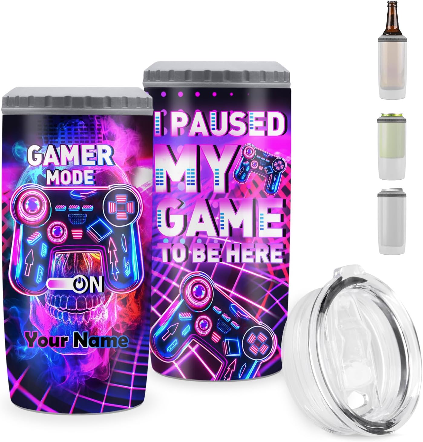 Jekeno Skull Gamer 4-in-1 Insulated Can Cooler|Custom Name|16oz Mug