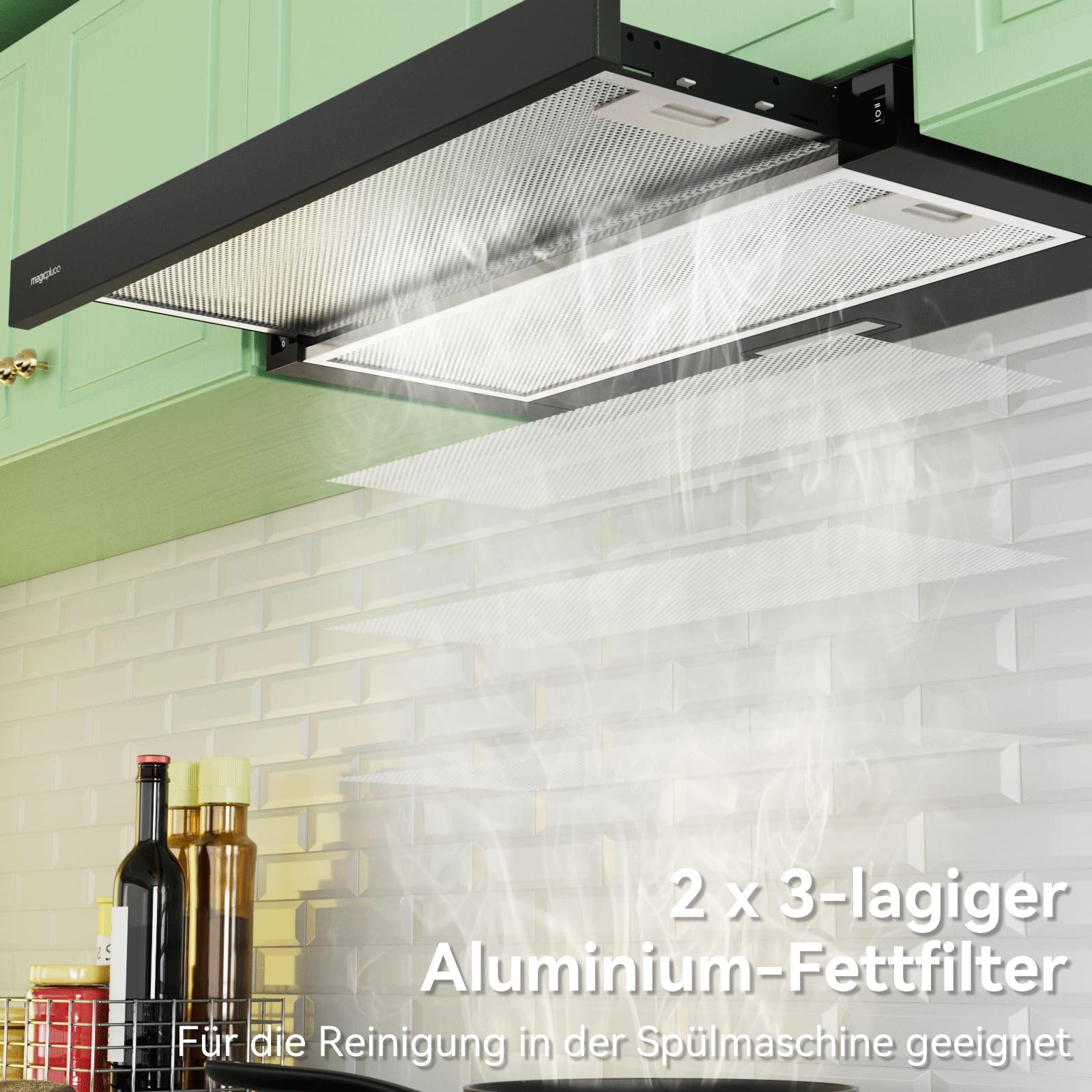 Flachschirmhaube Dunstabzugshaube 60 cm Schwarz 370 m³/h Abluft/Umluft Energieeffizienzklasse A LED-Beleuchtung 60/65 dB(A) inkl. Aktivkohlefilter