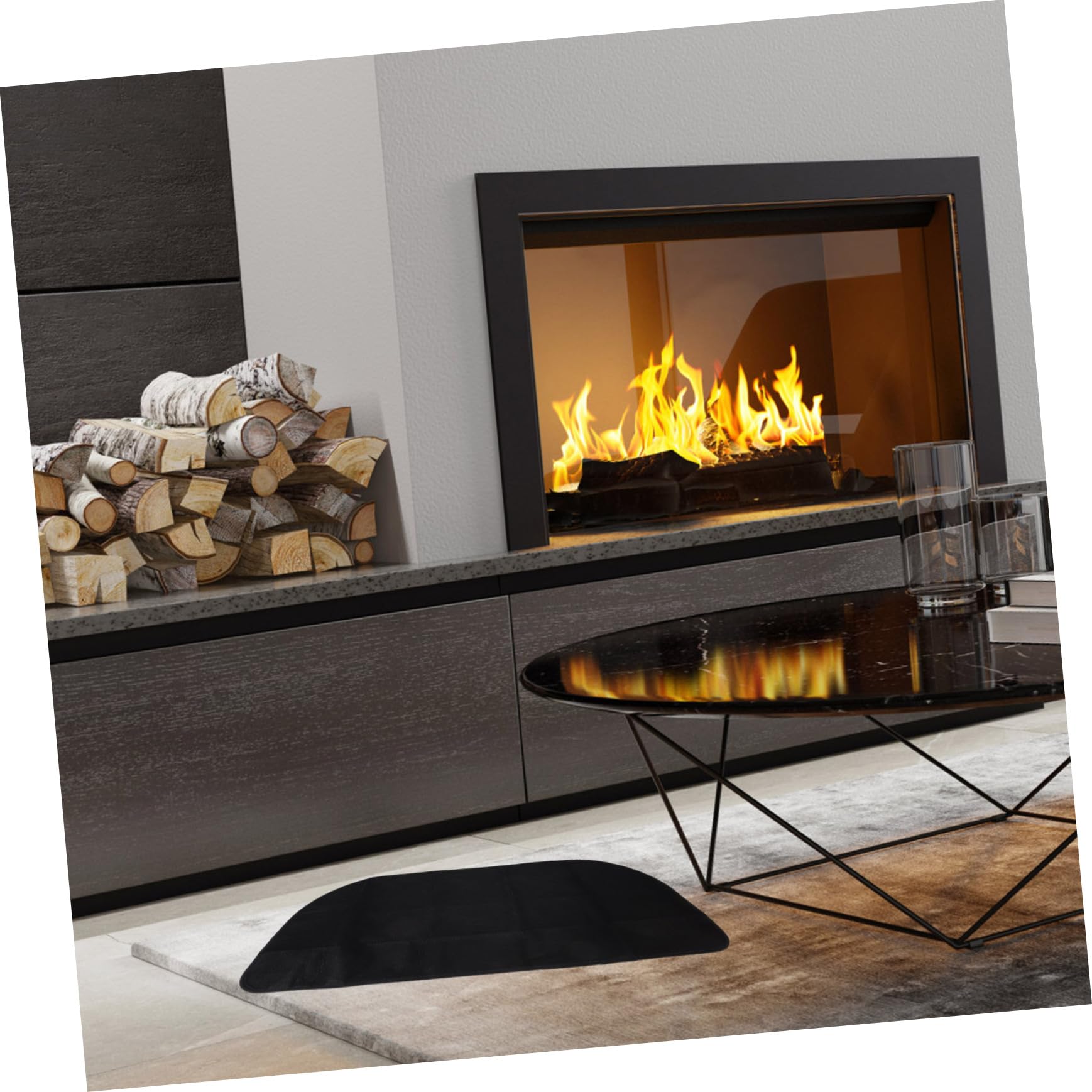 MAGICLULU Tappetino per Fireplace Semicircolare Ignifugo in Poliestere e PVC, Protezione Pavimento Resistente alle Alte Temperature per Caminetto e Grigliate