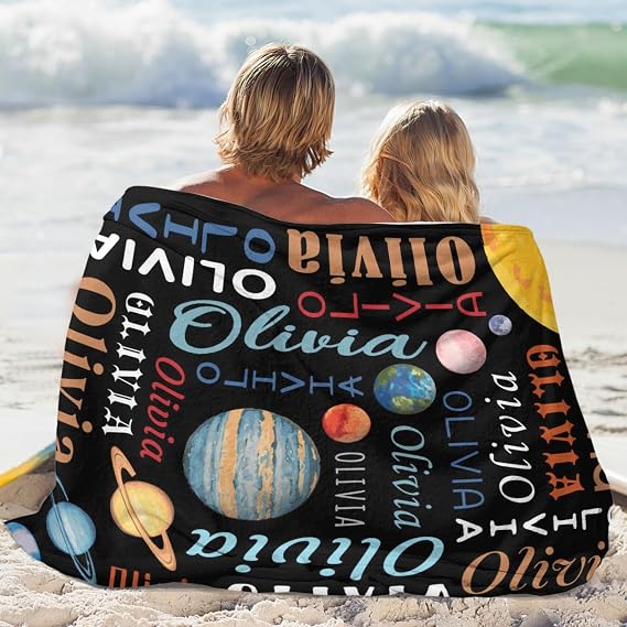 Custom Blanket Memorial Gift with Text Space Planet Personalized Blanket Pattern Throw Blanket