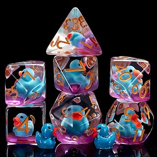 Resin DND Duck Dice Set, D&D Polyhedral Dice for Dungeons and Dragons RPG, MTG Role Playing Games D and D Dice 7pc D20 D12 D10 D8 D6 D4